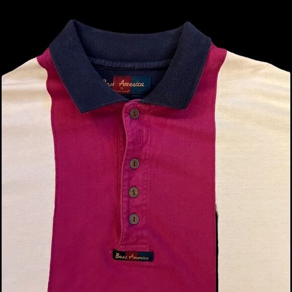 Boss America By Brookhurts Pink And White Multicolor Polo Mens Size XL - Picture 2 of 3